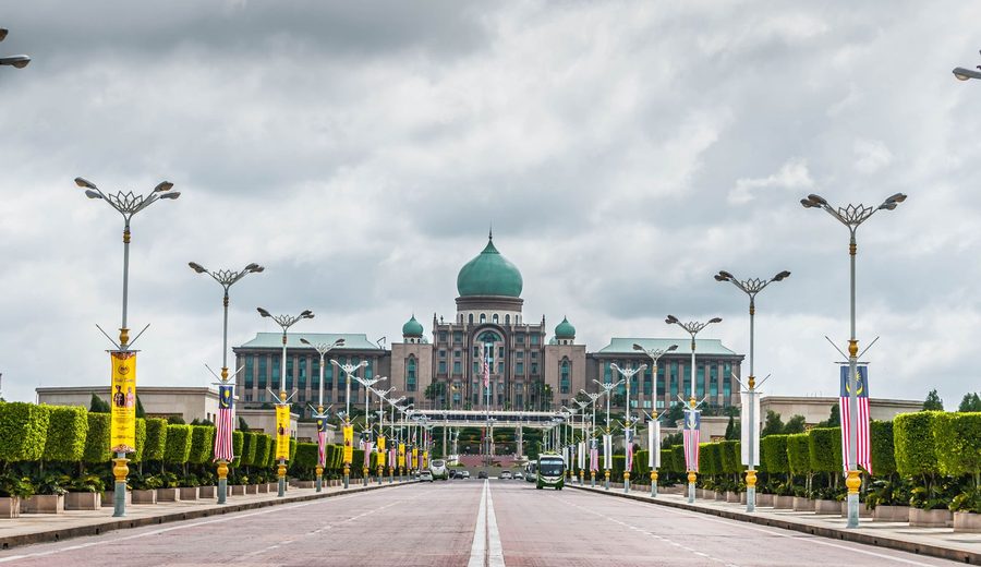 Perdana Putra building in Putrajaya with Malaysian flags